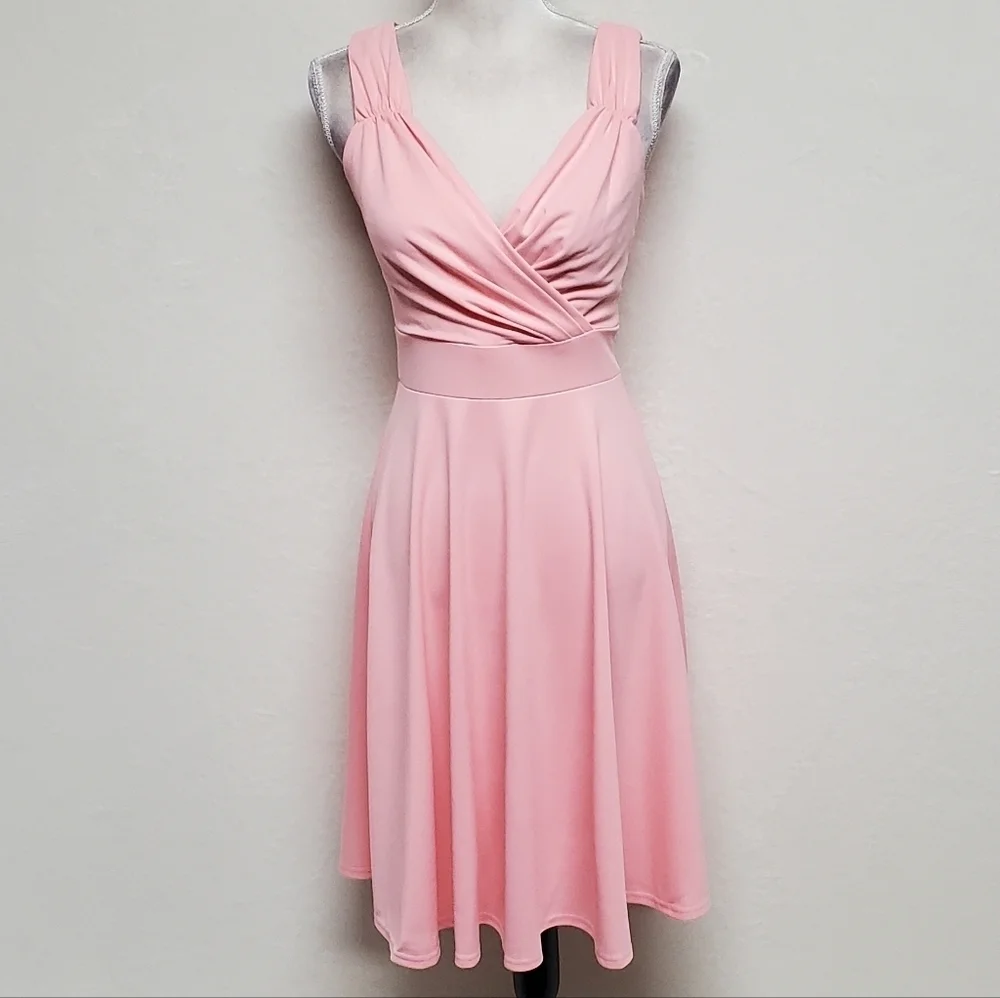 GRACE KARIN Women's Cocktail Bubblegum Pink Sleeveless Wrap V-Neck A-line Dress